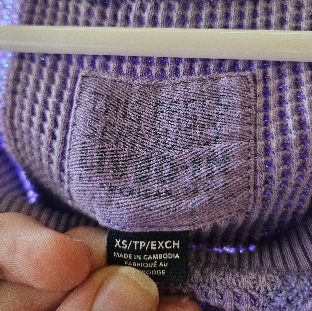 Women's American Eagle Waffle Pullover Bubdle - Purple, Yellow, Green - Picture 6 of 9